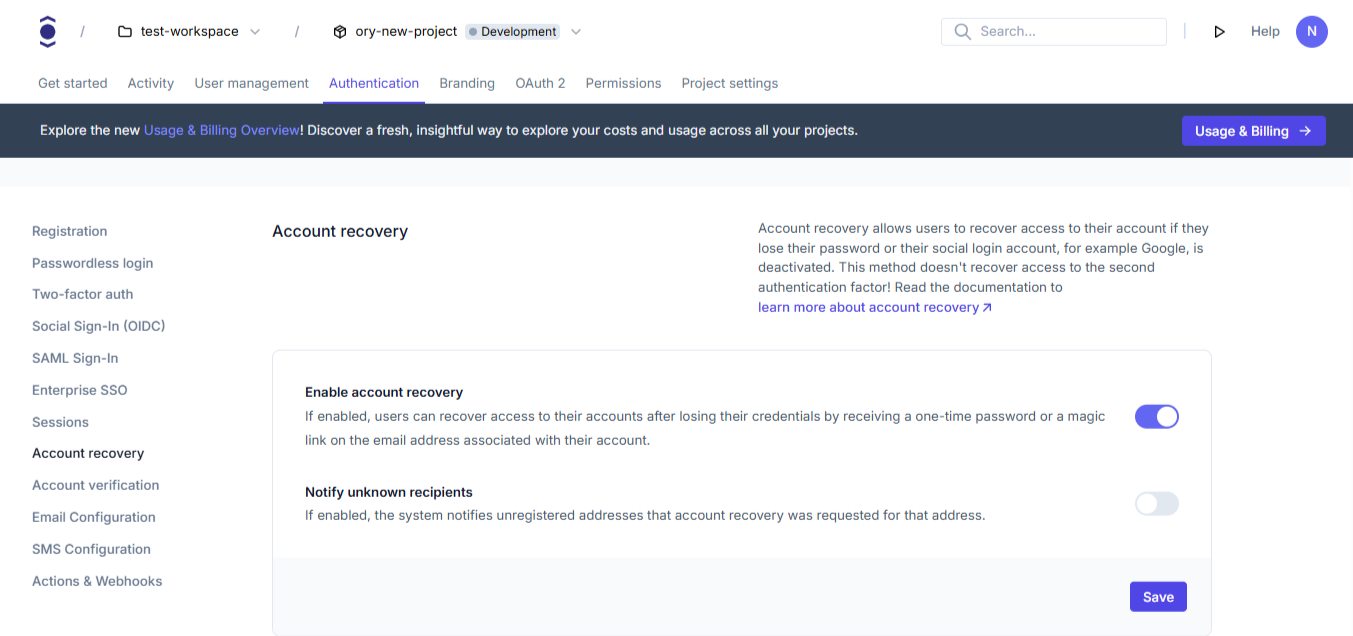 Account Recovery Settings